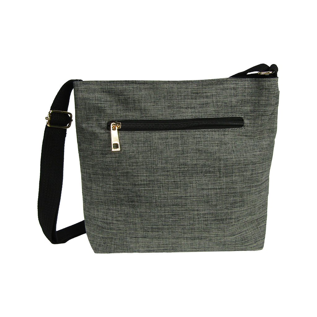 [Sofia Valentino ソフィアバレンチノ] 縦ファスナー ポケット付 軽量  ショルダーバッグ | レディース サコッシュ 多機能 ななめ掛け 黒×灰 ブラック×グレー 4902