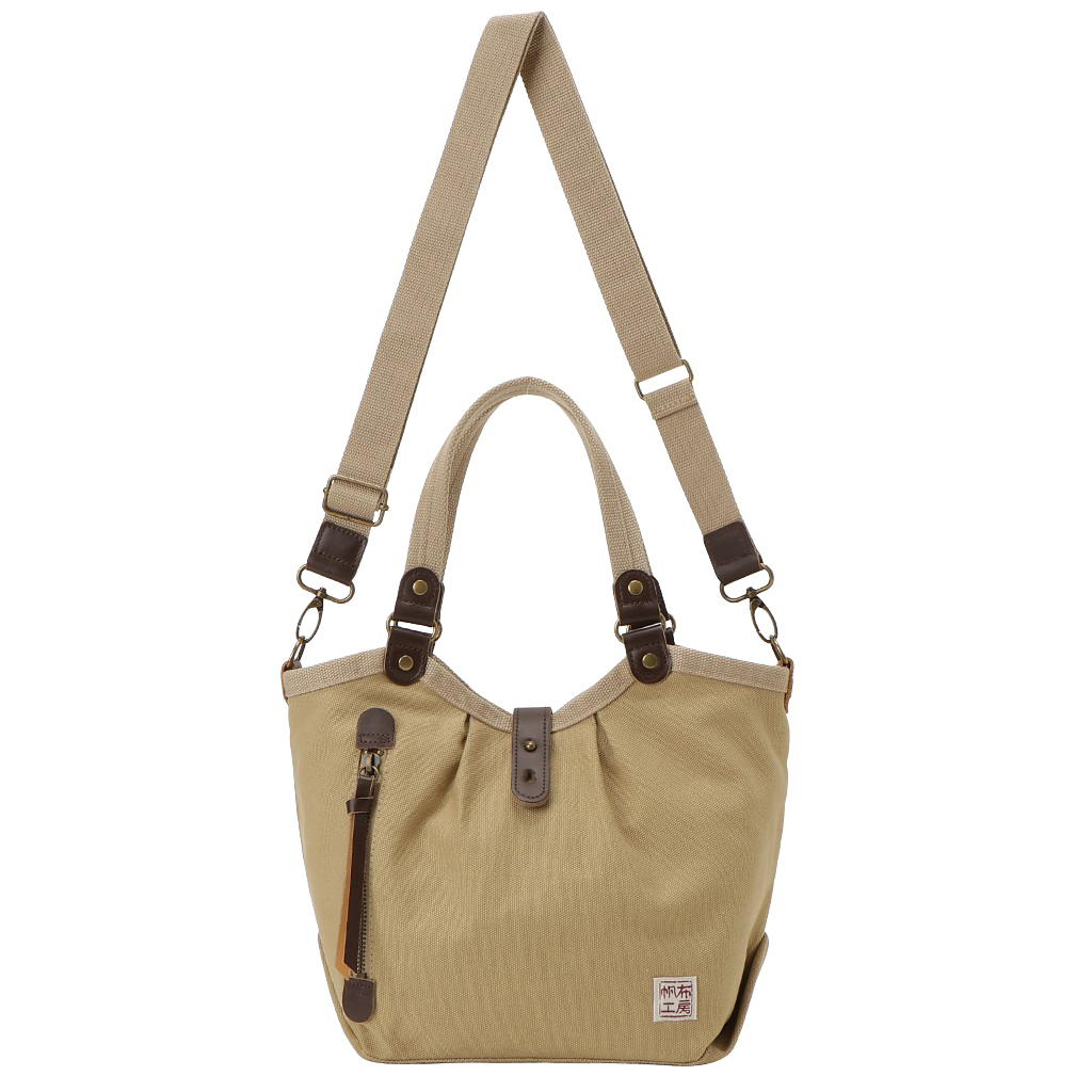 帆布工房 PEARIIシリーズ| バイカラー仕様 2WAY ハンドバッグ ショルダーバッグ 軽量 お弁当 天然素材 帆布 本革 底板付き ナチュラル カジュアル レディース はんぷこうぼう 3X40 