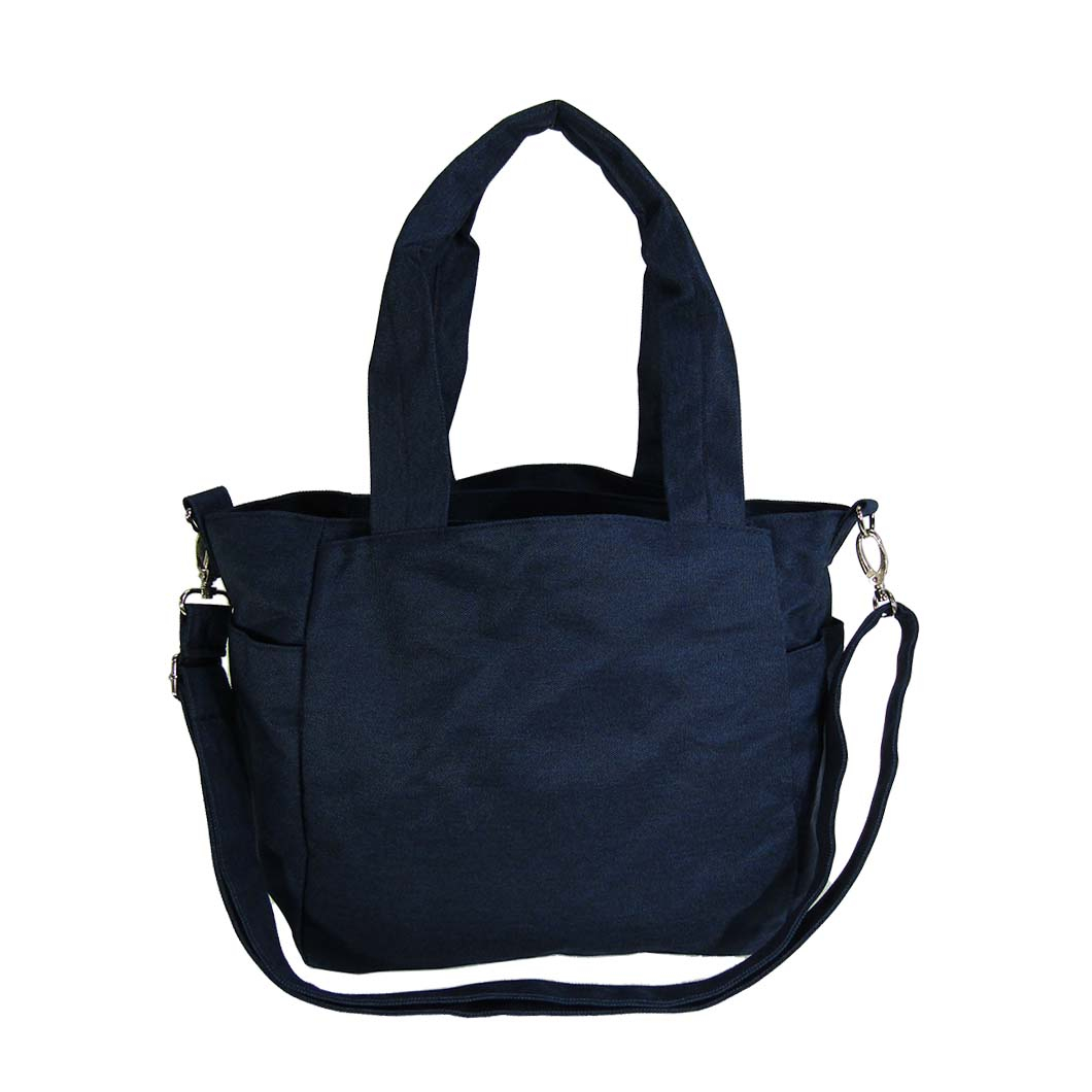 11ポケット 2WAY ショルダーバッグ| レディース 軽量 トートバッグ ななめ掛け 女性 大人 多機能 サブバッグ 買い物 レジャー デイリー シンプル 無地 紺 ネイビー 4509
