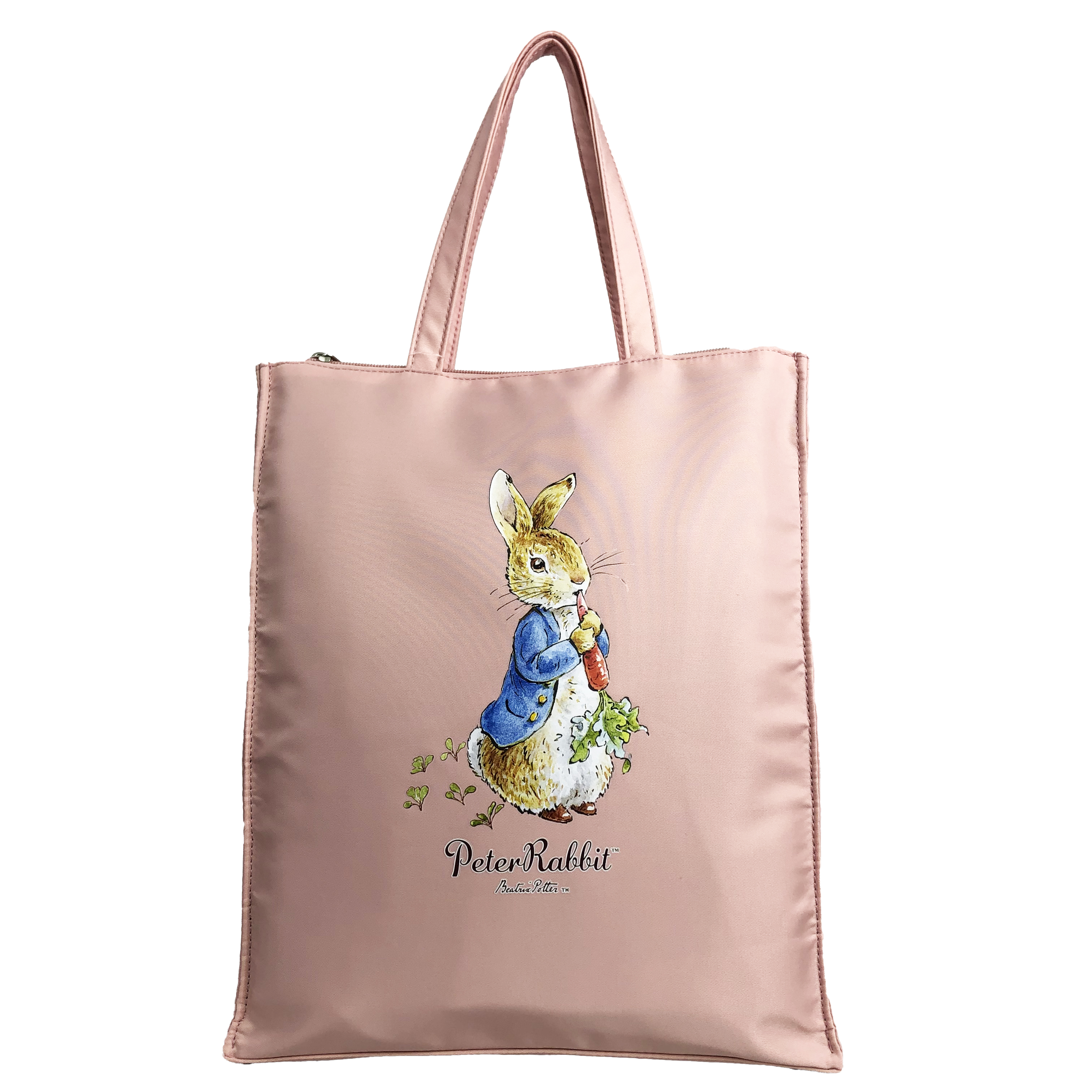  [ピータ―ラビット (ＴＭ )] A4サイズ対応 トートバッグ ハンドバッグ サブバッグ 手持ちタイプ 撥水 ポケット充実 ファスナー付き 大人 上品 かわいい レディース PETERRABBIT(ＴＭ) うさぎ ねこ レッスンバッグ 買い物 お稽古 習い事 縦型トート 0635　00ピンク