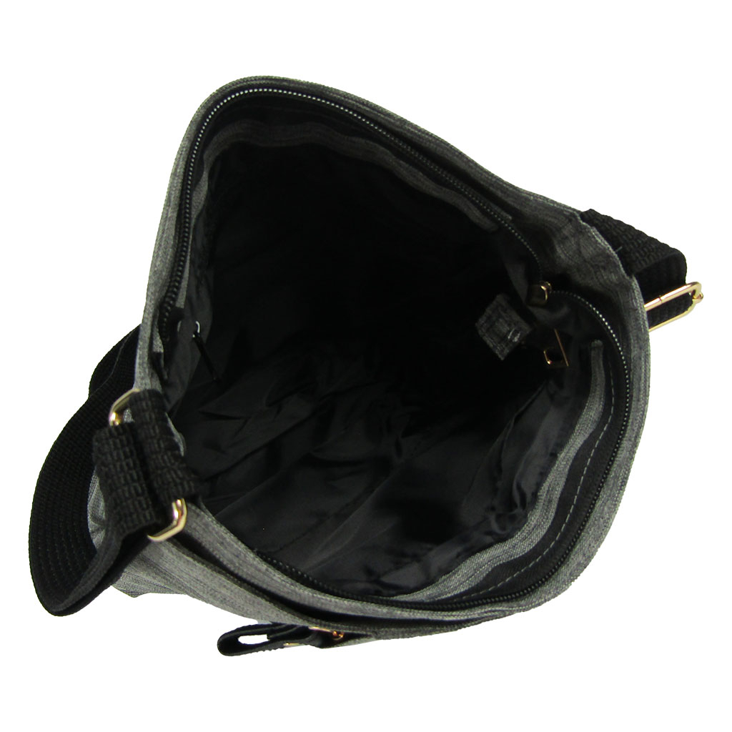 [Sofia Valentino ソフィアバレンチノ] 縦ファスナー ポケット付 軽量  ショルダーバッグ | レディース サコッシュ 多機能 ななめ掛け 黒×灰 ブラック×グレー 4902