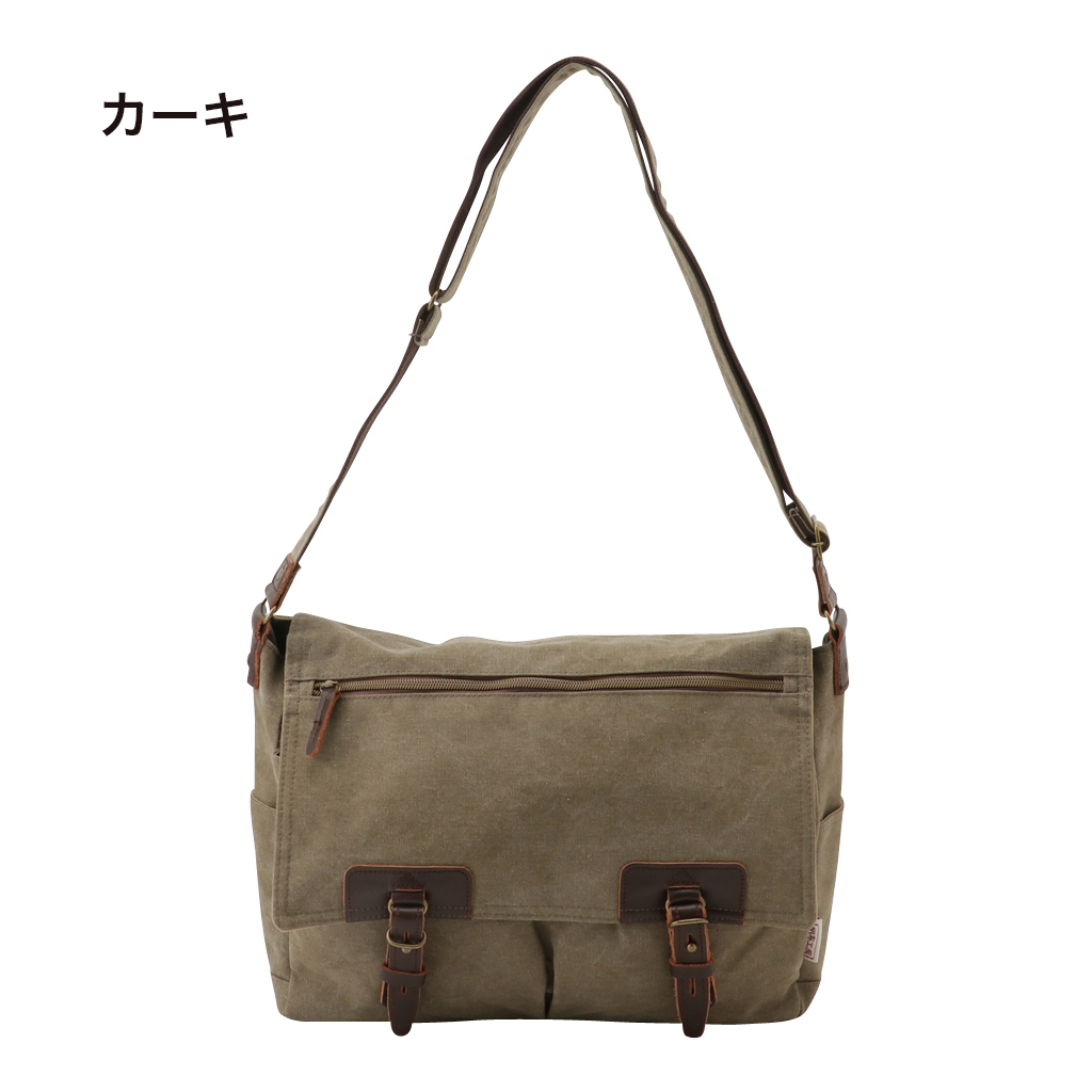 A4横型ショルダーバッグ VINTAGE2シリーズ 3X97 [帆布工房 はんぷこうぼう] 帆布 キャンバス メッセンジャーバッグ 斜めがけ メンズ レディース 牛革 ビンテージ ブランド