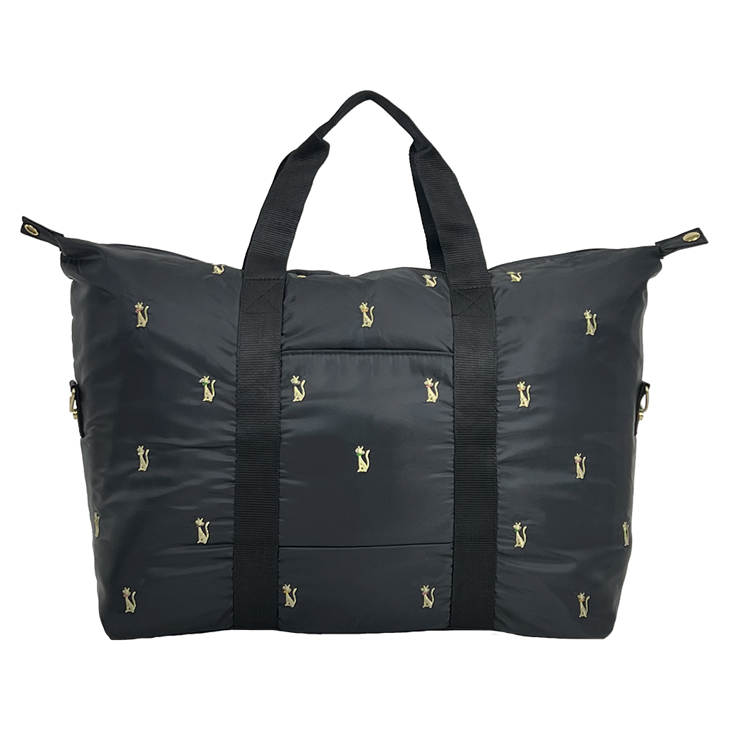 [Sofia Valentino ソフィアバレンチノ] 猫刺繍 2WAY ボストンバッグ | 軽量 大容量 ショルダーベルト 耳折れ トートバッグ かわいい ネコ ねこ ブラック 4998