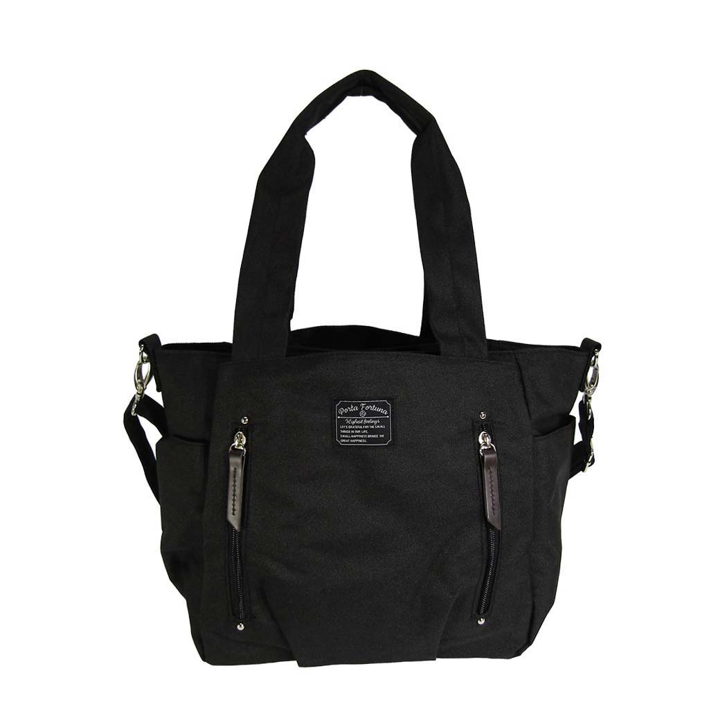 11ポケット 2WAY ショルダーバッグ| レディース 軽量 トートバッグ ななめ掛け 女性 大人 多機能 サブバッグ 買い物 レジャー デイリー シンプル 無地 黒 ブラック 4509