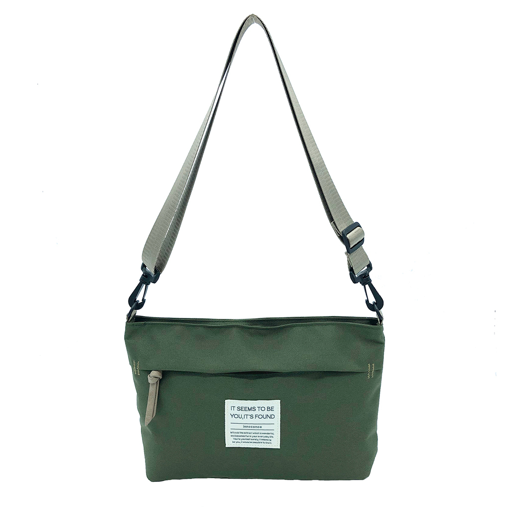 [ONE MILEシリーズ] 横長 ファスナー付きショルダーバッグ | 軽量 ポシェット サブバッグ シンプル アウトドア 緑 カーキ 4X30