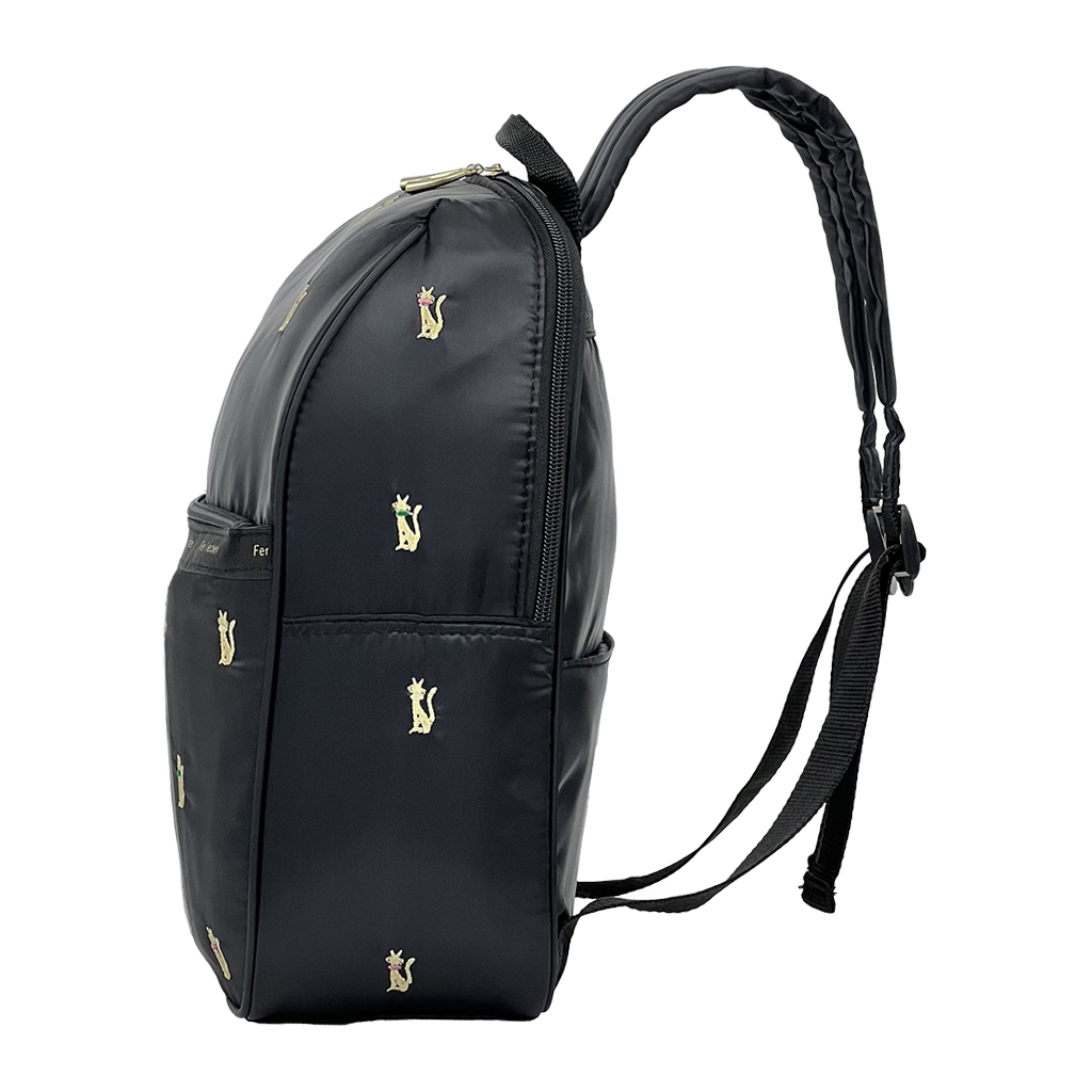 [Sofia Valentino ソフィアバレンチノ] ネコ柄 刺繍リュックサック | 軽量 刺しゅう レデイース 猫 ねこ かわいい 黒 ブラック 4919