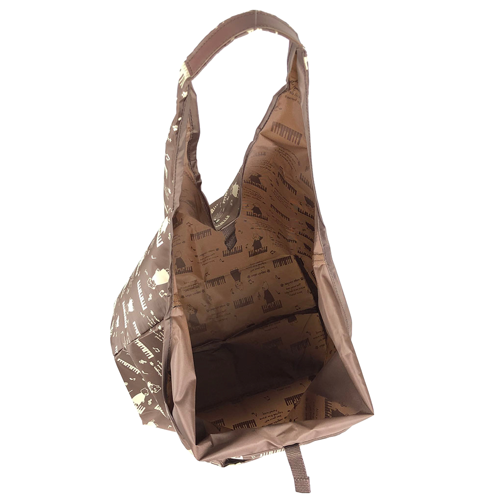 [nekoningen ネコ人間] 猫好き必見♪ コンパクト収納 エコバッグ | 猫柄 軽量 マルシェバッグ くり手 かわいい  大きめ 茶 ブラウン 4R46