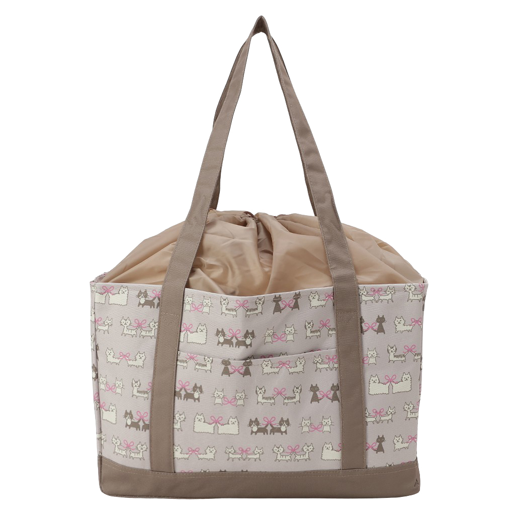 レジかごバッグ 4WG9 [mama fiore マーマフィオーレ] Picoteeシリーズ ピコティ 保温保冷 ねこ柄 ネコ柄 コンパクトレジカゴバッグ トートバッグ 買物 レディース ベージュ