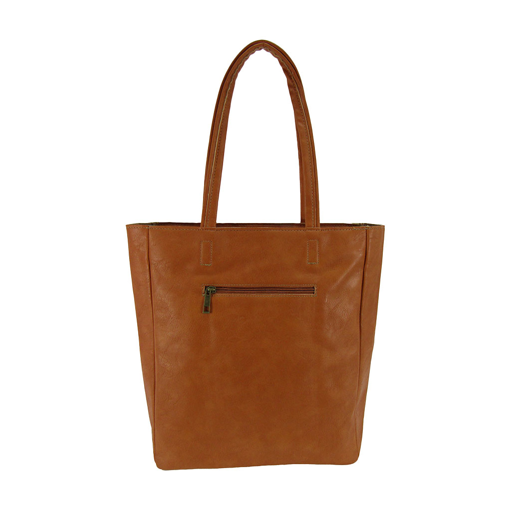 [O.F.S オーエフエス] A4対応 ファスナー付 シンプル トートバッグ | 合皮 マチあり 無地 肩掛け 通勤 通学 男女兼用 サブバッグ 橙 オレンジ 4T08