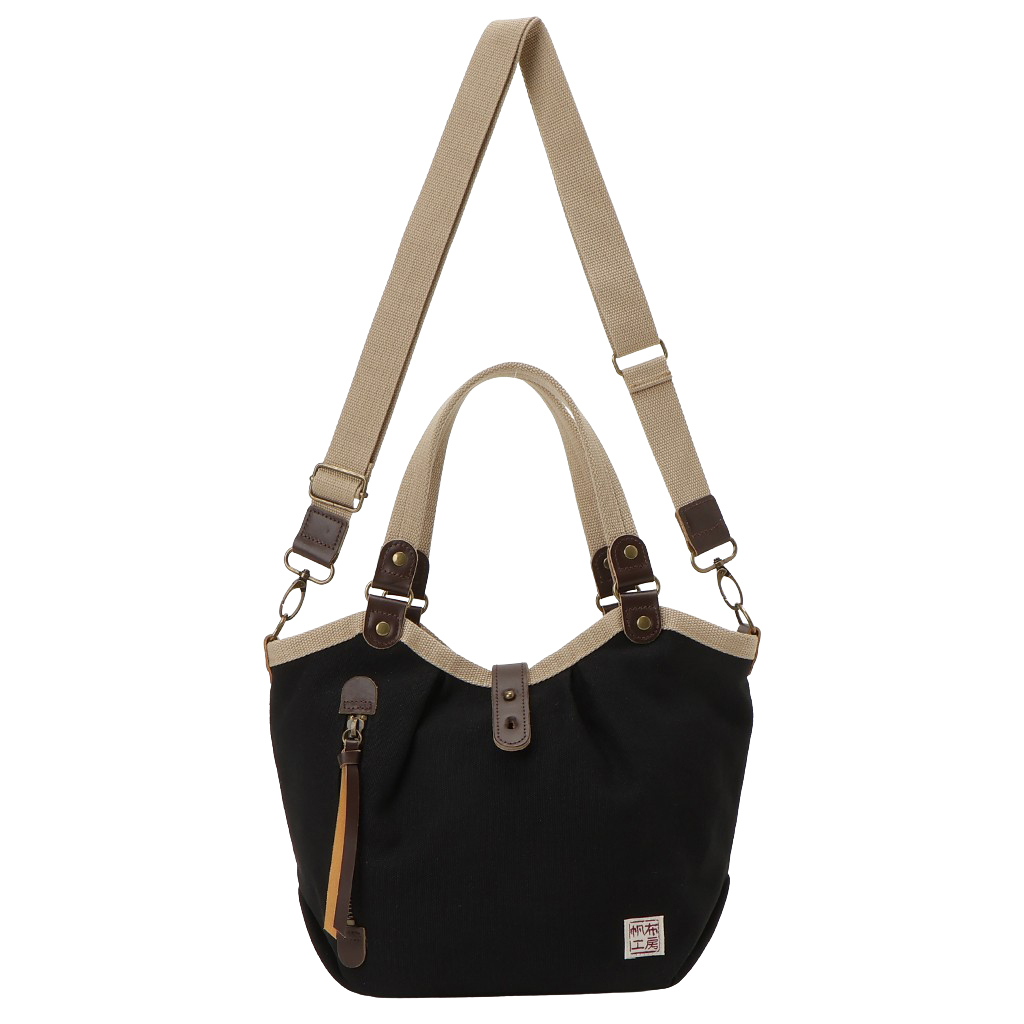帆布工房 PEARIIシリーズ| バイカラー仕様 2WAY ハンドバッグ ショルダーバッグ 軽量 お弁当 天然素材 帆布 本革 底板付き ナチュラル カジュアル レディース はんぷこうぼう 3X40 
