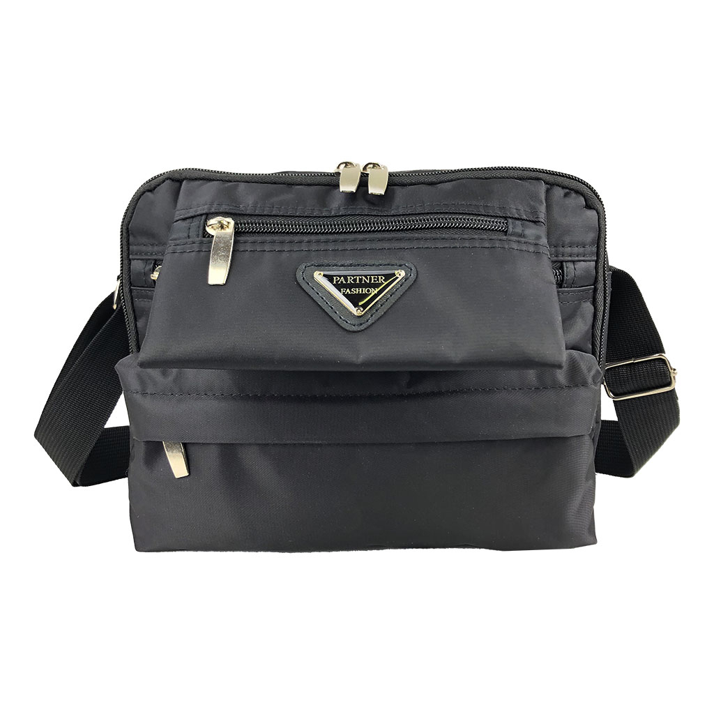 [Partner パートナー] フロントファスナー付 ショルダーバッグ | 多機能 ポケット 収納便利 ななめ掛け ブラック 5Y46