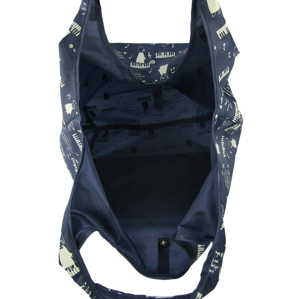 [nekoningen ネコ人間] 猫好き必見♪ コンパクト収納 エコバッグ | 猫柄 軽量 マルシェバッグ くり手 かわいい  大きめ 紺 ネイビー 4R46