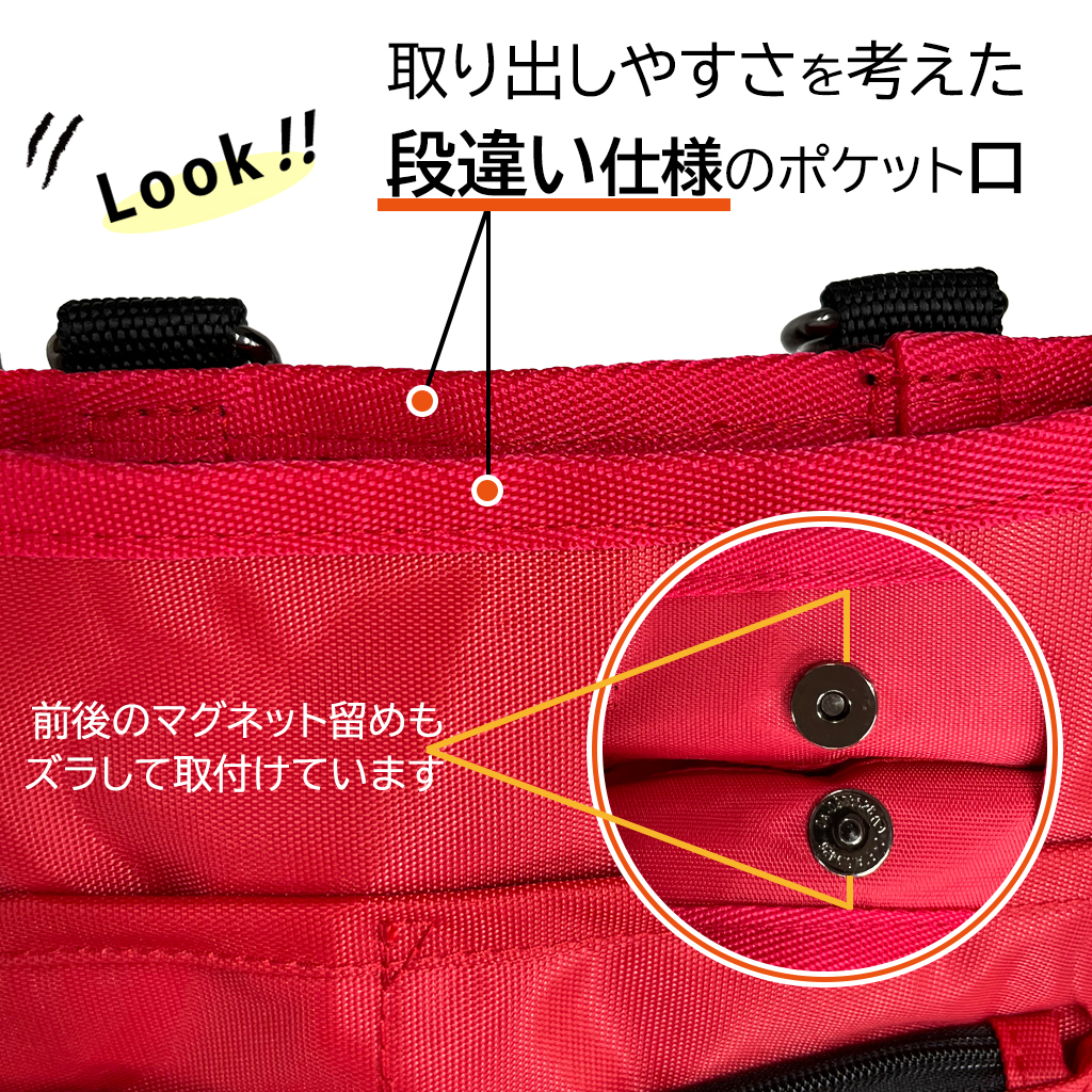 改良版 3WAY 作業用ウエストポーチ2個( ネイビー×レッド )セット | ベルト長さ調整◎ エプロンバッグ ウエストポーチ ベルトポーチ ショルダー 仕事 介護 医療 男女兼用 薄型 軽量 道具入れ 紺 赤 1696-03-set