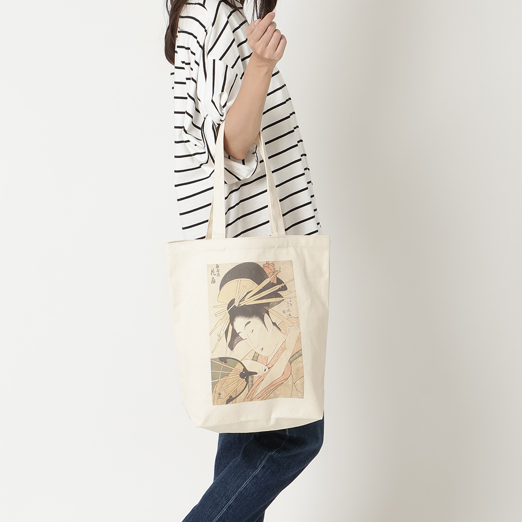 トートバッグ 9084 [Palette Pop パレットポップ] 浮世絵 錦絵 和風 名画 葛飾北斎 歌川広重 東洲斎写楽 一楽亭栄水 喜多川歌麿 楊洲周延 A4 帆布 男女兼用 メンズ レディース エコバッグ 買い物バッグ E 扇屋内花扇