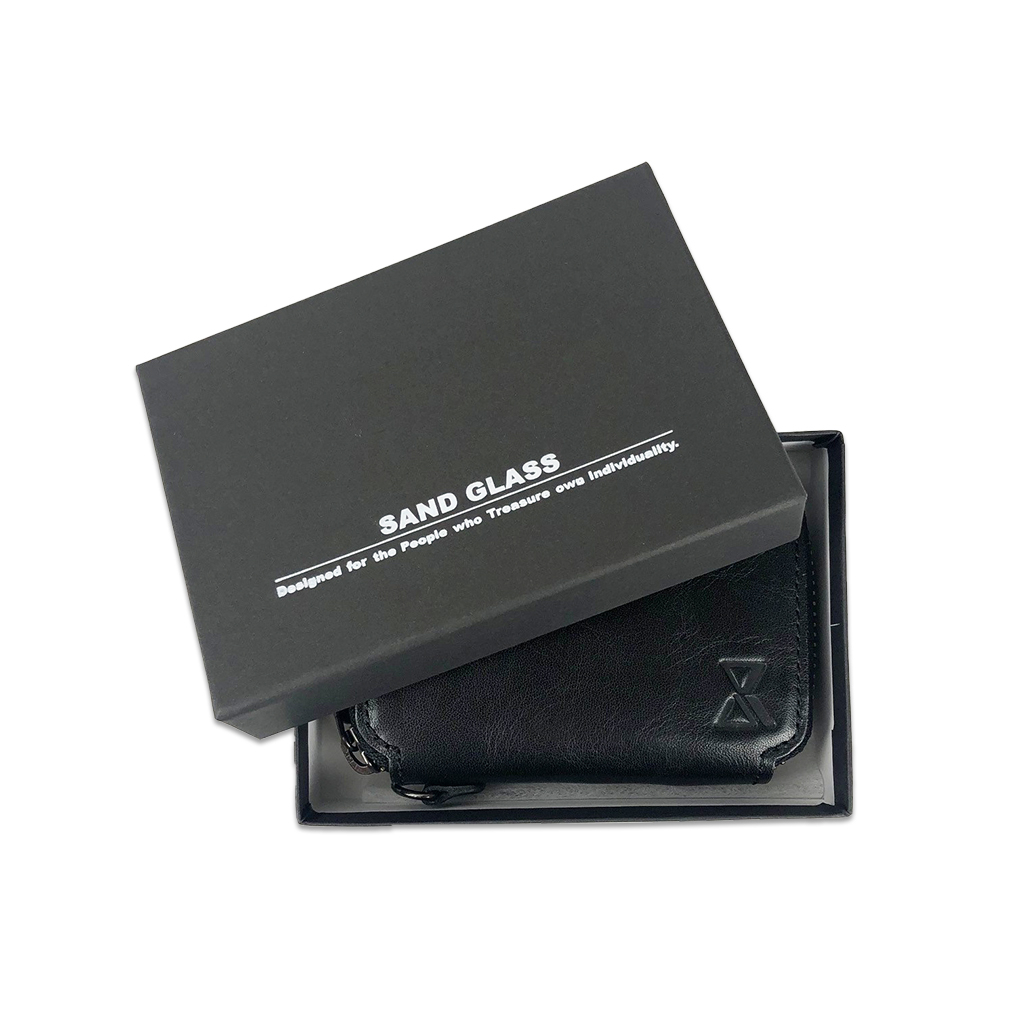  [SAND GLASS サンドグラス] 本革 ラウンドファスナー  ミニ 財布｜ レザー コンパクト スマートウォレット メンズ 黒 ブラック 3G30