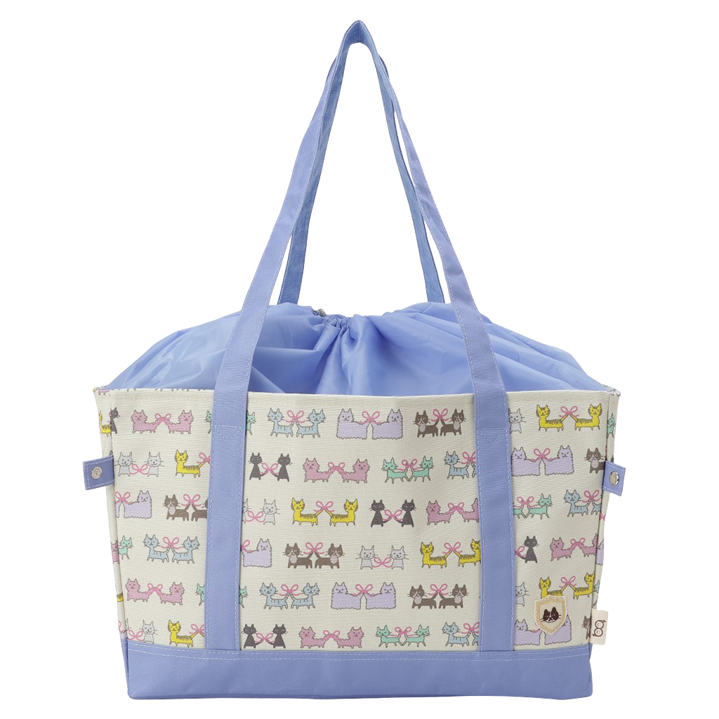 レジかごバッグ 4WG9 [mama fiore マーマフィオーレ] Picoteeシリーズ ピコティ 保温保冷 ねこ柄 ネコ柄 コンパクトレジカゴバッグ トートバッグ 買物 レディース ブルー