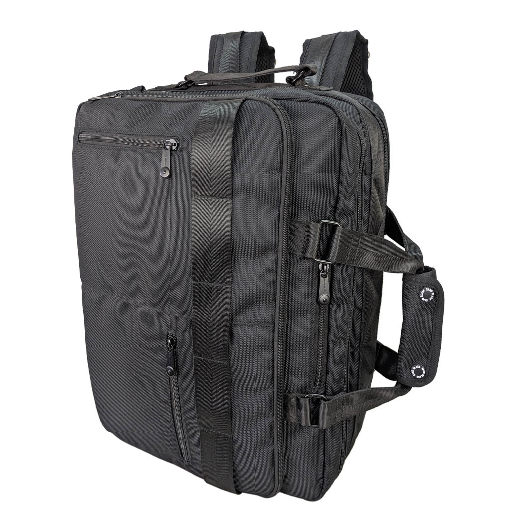 SANDGLASS｜キャリーオン機能 B4対応 2層ビジネスバッグ 大容量 多機能 撥水 リュック 手持ち ビジネスリュック PC タブレット収納 出張 サンドグラス ブラック 3G01