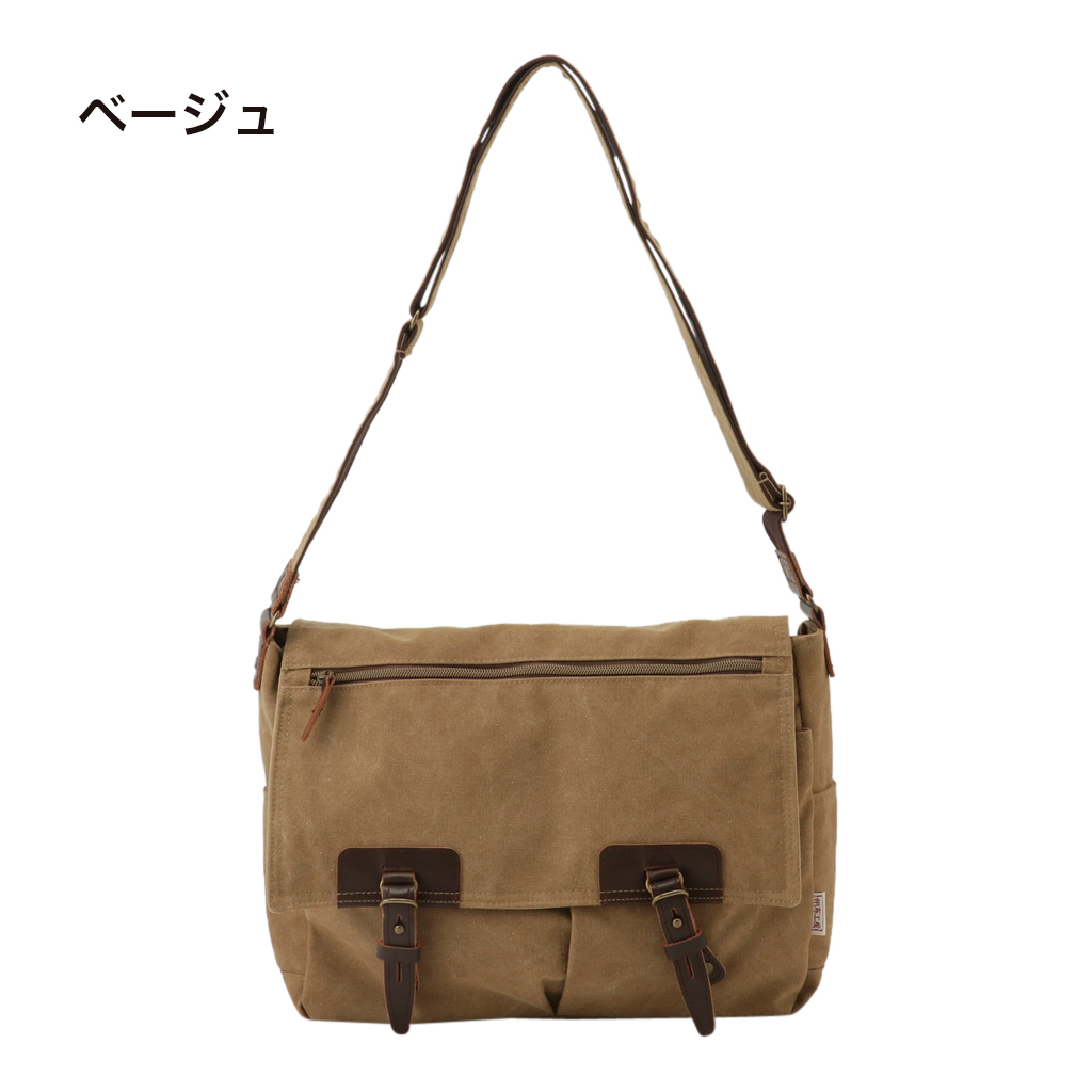 A4横型ショルダーバッグ VINTAGE2シリーズ 3X97 [帆布工房 はんぷこうぼう] 帆布 キャンバス メッセンジャーバッグ 斜めがけ メンズ レディース 牛革 ビンテージ ブランド
