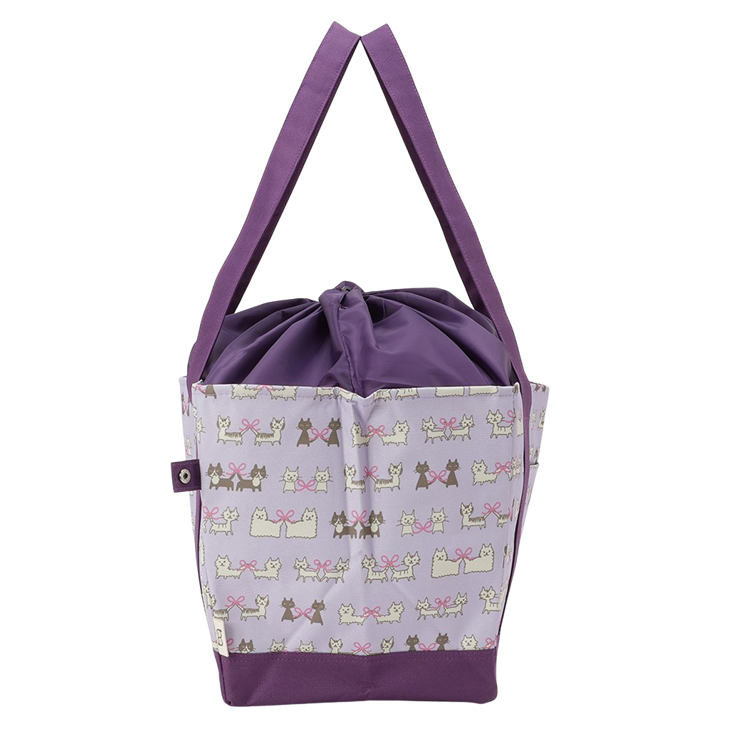 レジかごバッグ 4WG9 [mama fiore マーマフィオーレ] Picoteeシリーズ ピコティ 保温保冷 ねこ柄 ネコ柄 コンパクトレジカゴバッグ トートバッグ 買物 レディース パープル