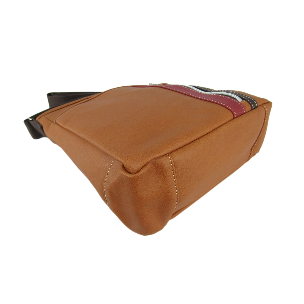 [CUBIC CORE キュービックコア]  ラインショルダーバッグ 合皮 かっこいい メンズ 男女兼用 アンティーク 茶　ブラウン 1871