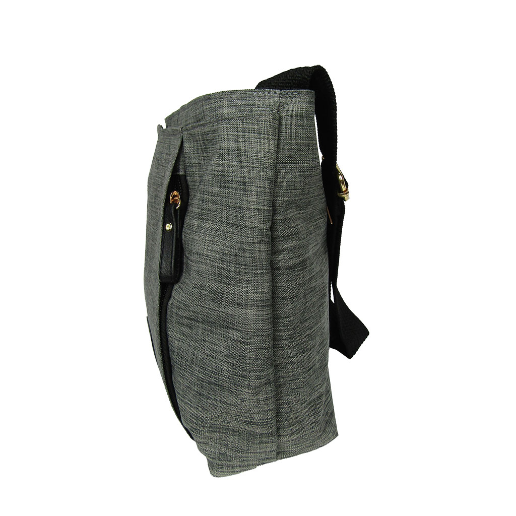 [Sofia Valentino ソフィアバレンチノ] 縦ファスナー ポケット付 軽量  ショルダーバッグ | レディース サコッシュ 多機能 ななめ掛け 黒×灰 ブラック×グレー 4902