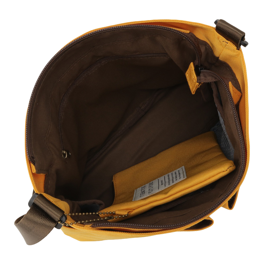 [ONE MILEシリーズ] ポーチ付き♪ 縦型 ショルダーバッグ | 軽量 ポケット充実 ファスナー開閉 男女兼用 シンプル 黄色 イエロー 4X48