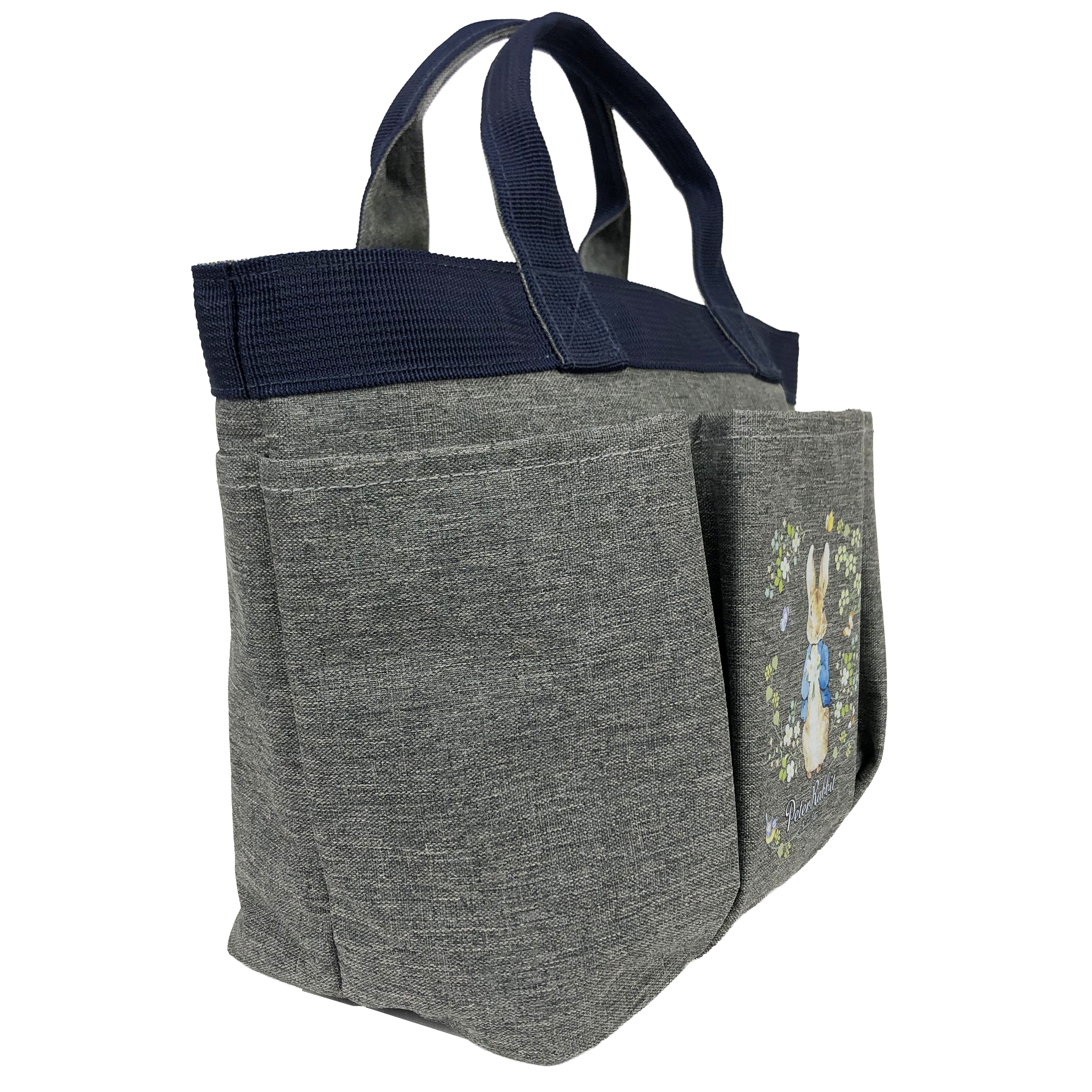 スリーポケット ランチバッグ [PETER RABBIT(TM) ピータ―ラビット(TM)] 多収納 トートバッグ  バイカラー ウサギ柄 小花柄 ガーデン 舟型トート サブバッグ ファスナー付トート お弁当かばん レディース グレー0652