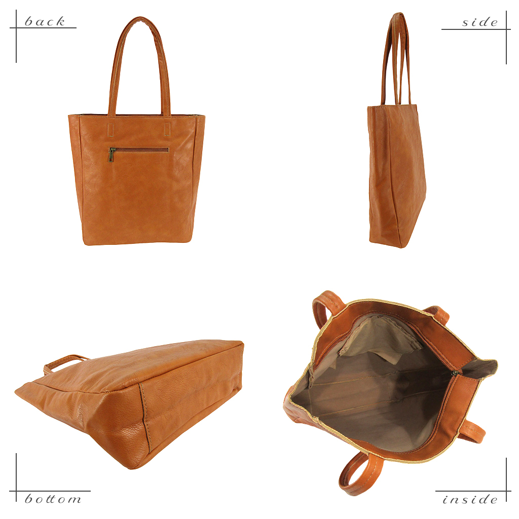 [O.F.S オーエフエス] A4対応 ファスナー付 シンプル トートバッグ | 合皮 マチあり 無地 肩掛け 通勤 通学 男女兼用 サブバッグ 茶 ブラウン 4T08