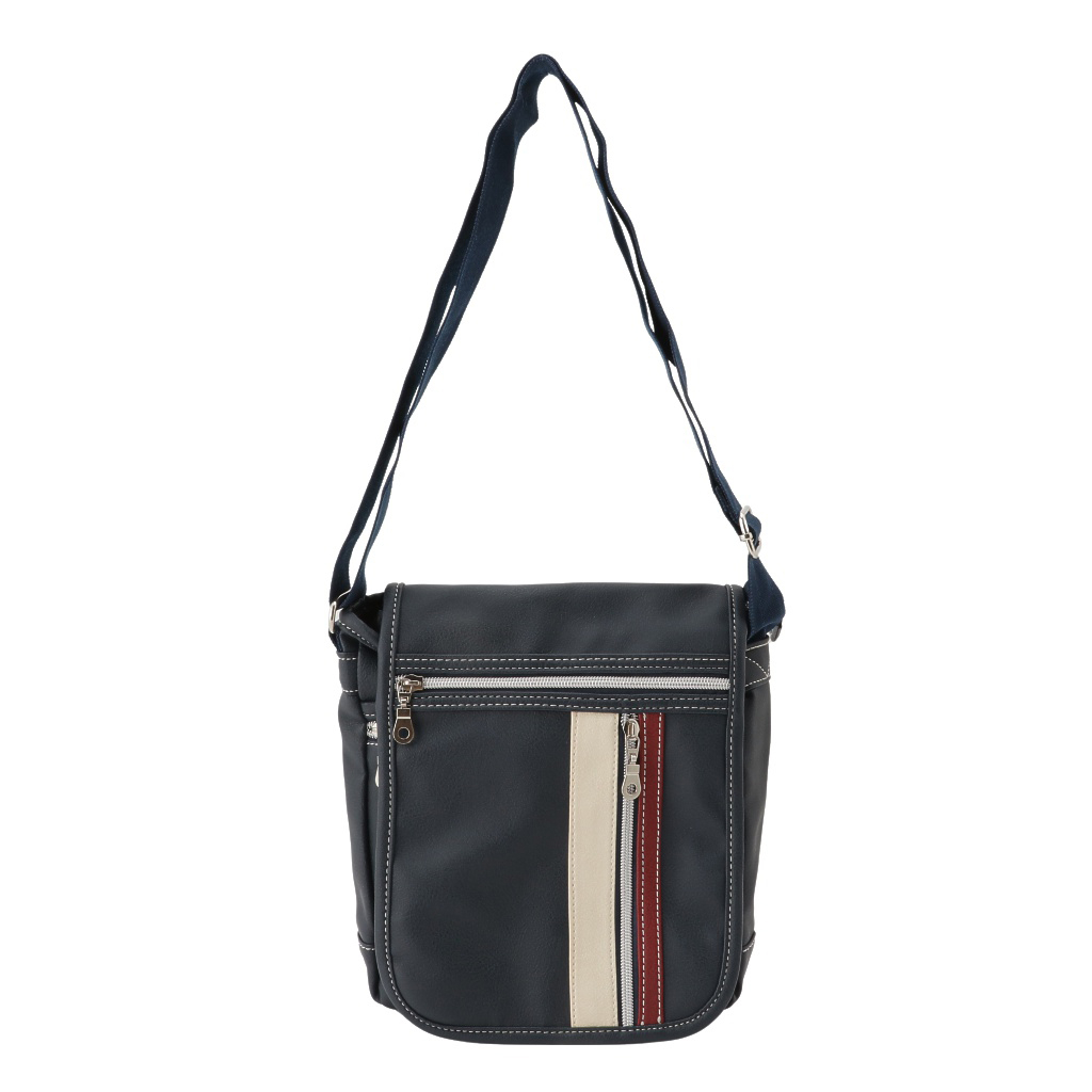 [CUBIC CORE キュービックコア] 縦型 フラップ ショルダーバッグ 合皮 軽量 ファスナー メンズ 紺 ネイビー 1870