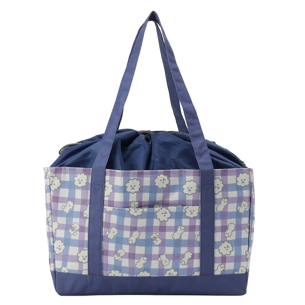 保温保冷 レジかごバッグ 4WH9 [mama fiore マーマフィオーレ] Picoteeシリーズ ピコティ 保温保冷 もふもふ犬 チェック レジカゴバッグ トートバッグ 買物 レディース ブルー