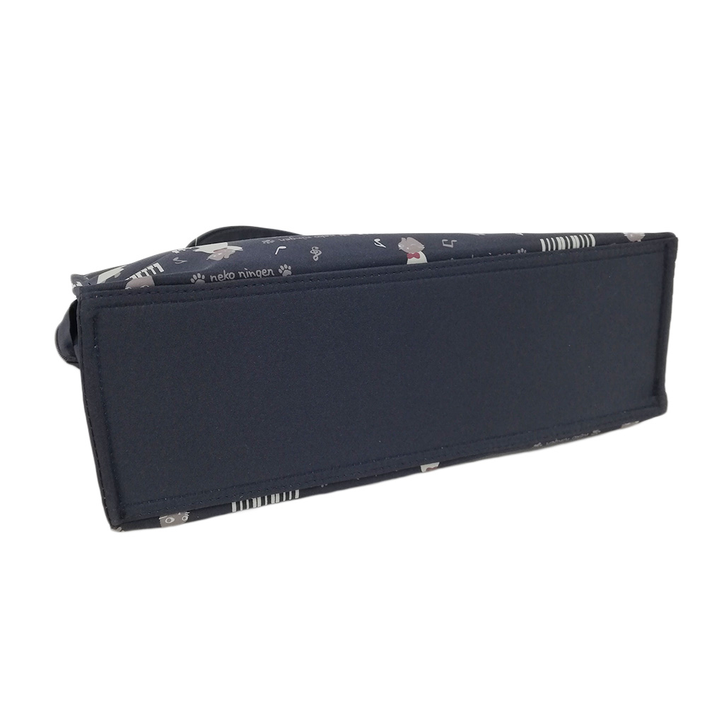 [nekoningen ネコ人間] 猫好き必見♪ 横型 手提げバッグ | かわいい 猫柄 軽量 手提げ トートバッグ A4対応 紺 ネイビー 4M35