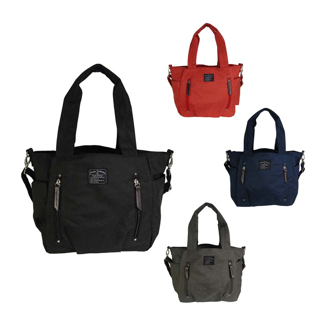 11ポケット 2WAY ショルダーバッグ| レディース 軽量 トートバッグ ななめ掛け 女性 大人 多機能 サブバッグ 買い物 レジャー デイリー シンプル 無地 灰 グレー 4509