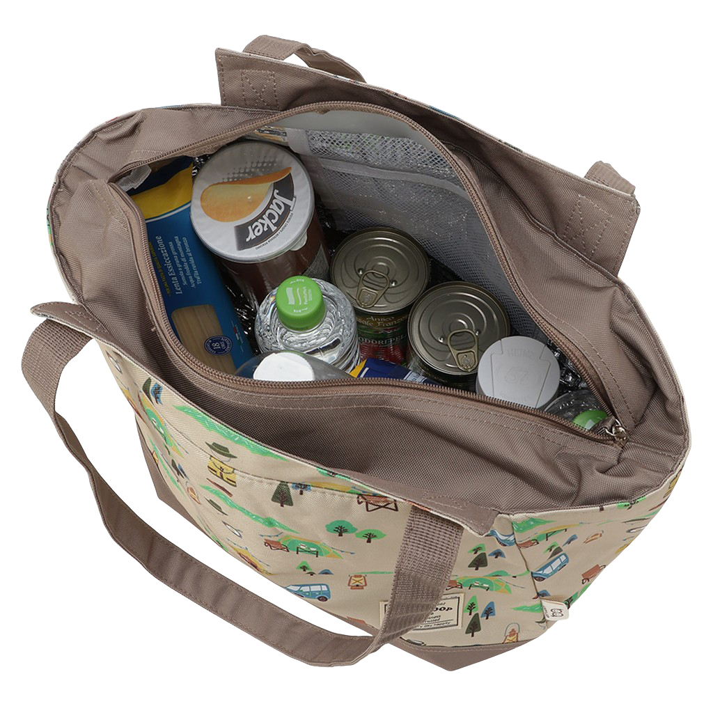 保冷バッグ トートバッグ 4WJ3 [mama fiore マーマフィオーレ] Picoteeシリーズ ピコティ 保温保冷 OUTDOOR柄 大容量 レジャー キャンプ レディース ベージュ