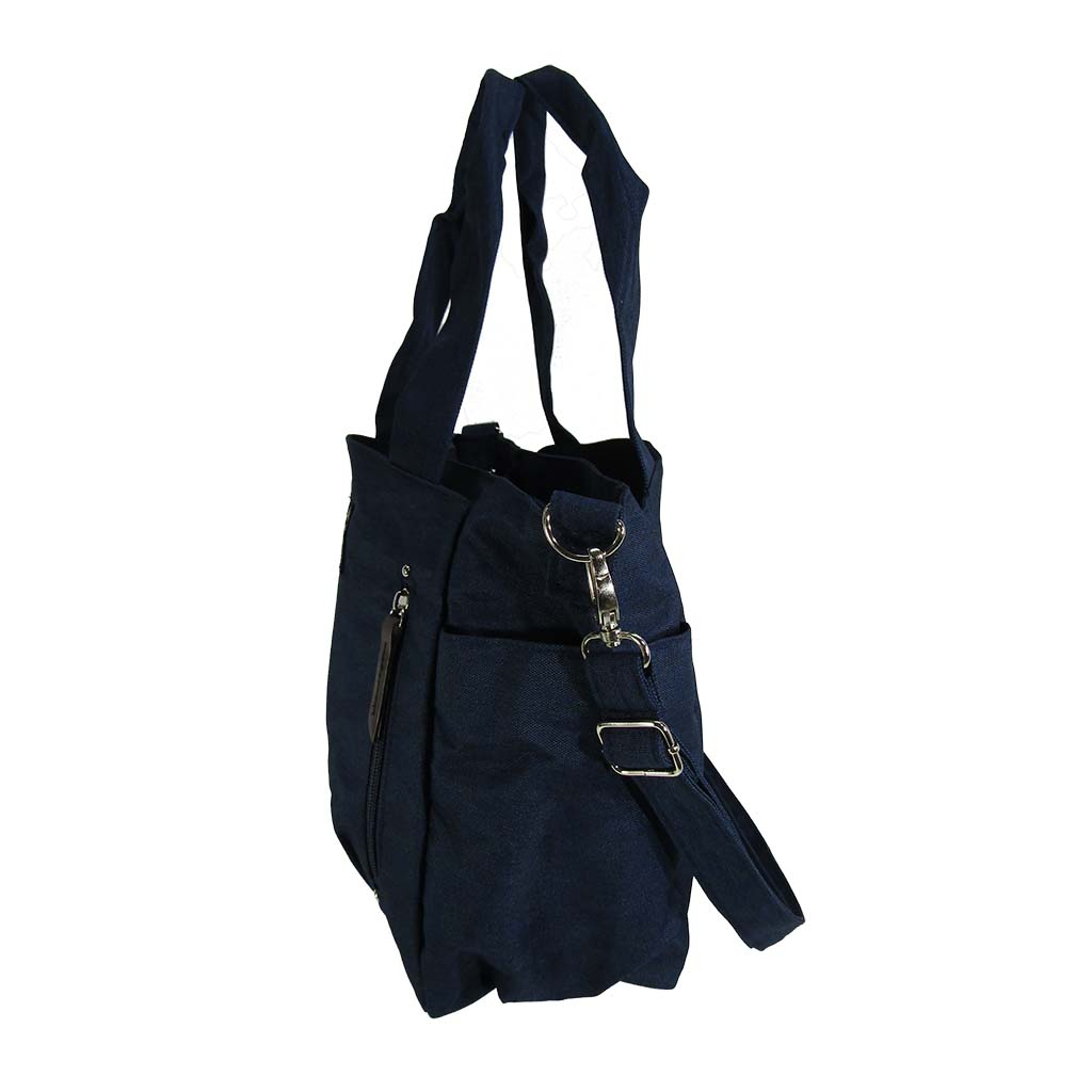 11ポケット 2WAY ショルダーバッグ| レディース 軽量 トートバッグ ななめ掛け 女性 大人 多機能 サブバッグ 買い物 レジャー デイリー シンプル 無地 紺 ネイビー 4509