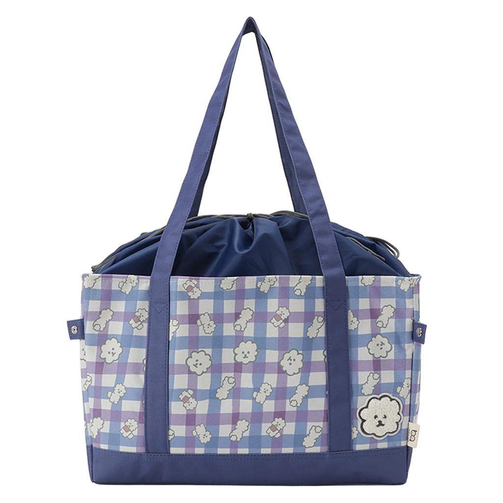 保温保冷 レジかごバッグ 4WH9 [mama fiore マーマフィオーレ] Picoteeシリーズ ピコティ 保温保冷 もふもふ犬 チェック レジカゴバッグ トートバッグ 買物 レディース ブルー