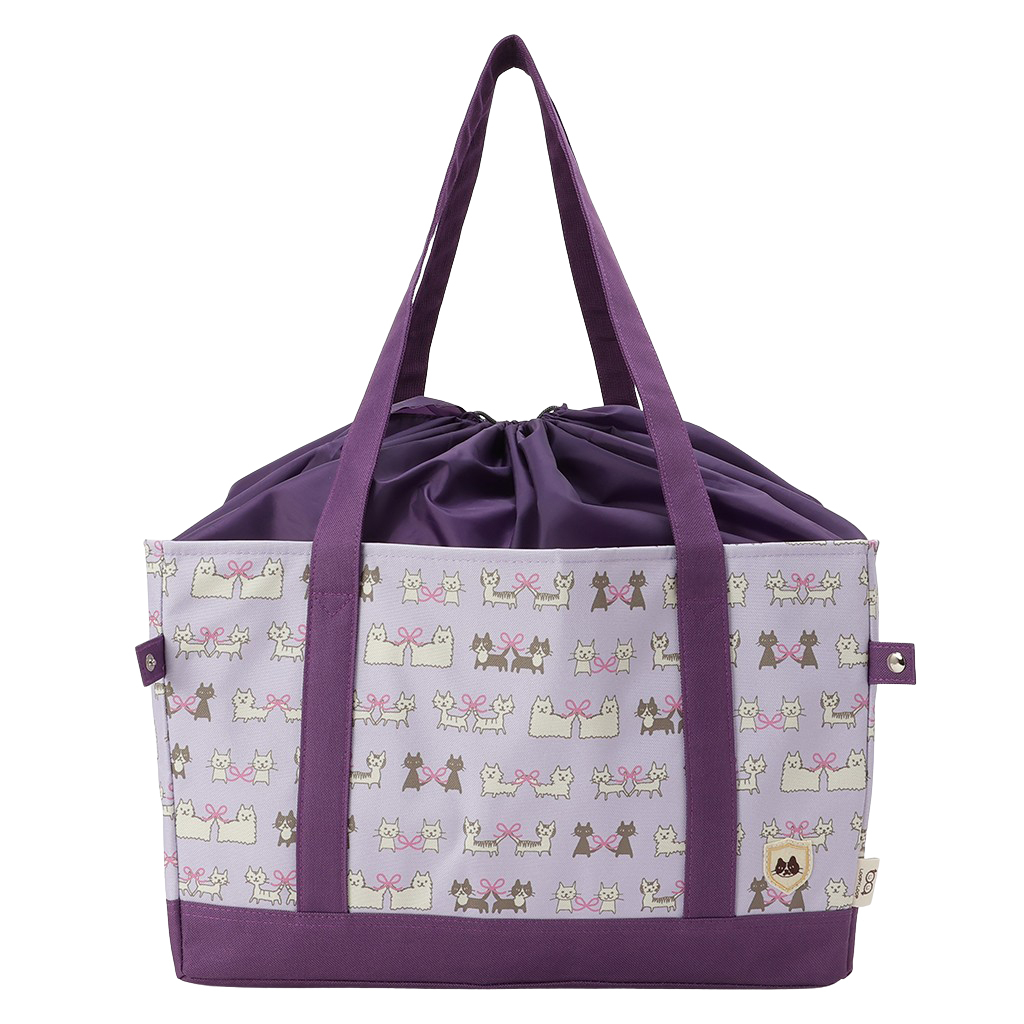 レジかごバッグ 4WG9 [mama fiore マーマフィオーレ] Picoteeシリーズ ピコティ 保温保冷 ねこ柄 ネコ柄 コンパクトレジカゴバッグ トートバッグ 買物 レディース パープル