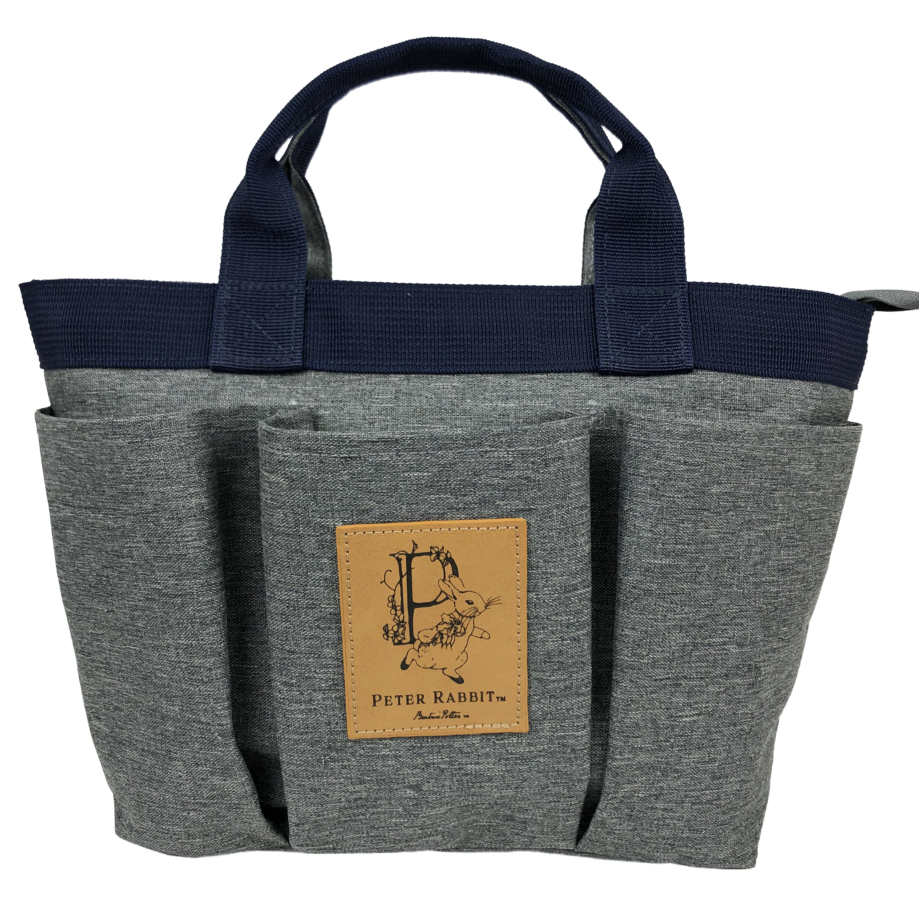 スリーポケット ランチバッグ [PETER RABBIT(TM) ピータ―ラビット(TM)] 多収納 トートバッグ  バイカラー ウサギ柄 小花柄 ガーデン 舟型トート サブバッグ ファスナー付トート お弁当かばん レディース グレー 0653