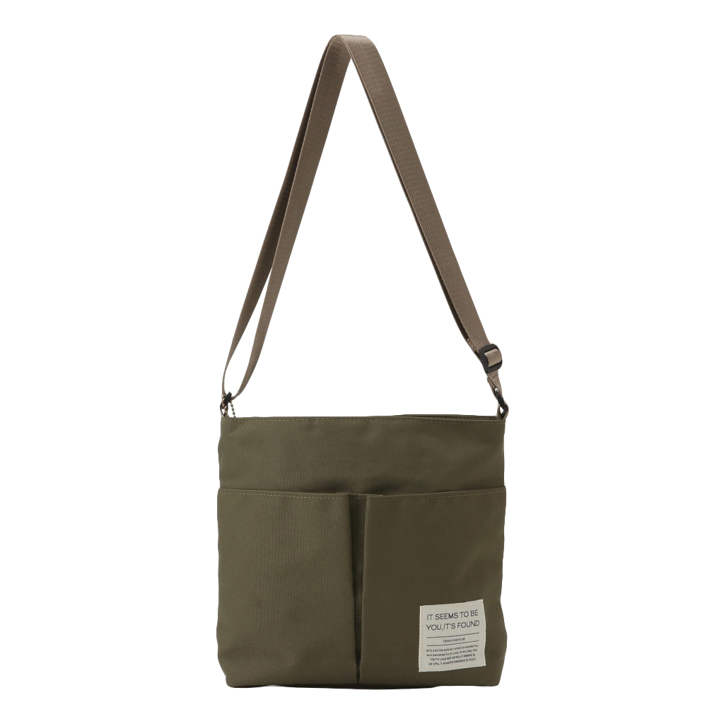 [ONE MILEシリーズ] ポーチ付き♪ 縦型 ショルダーバッグ | 軽量 ポケット充実 ファスナー開閉 男女兼用 シンプル 緑 カーキ 4X48