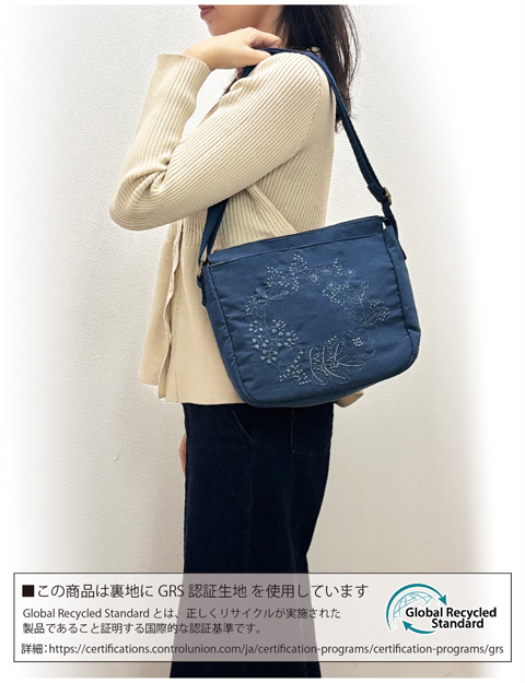 [LAFIEL ラフィール]  ピーチスキン風 刺繍シリーズ ボタニカル ショルダーバッグ  | シンプル ナチュラル レディース 紺 くすみ ネイビー 47AA