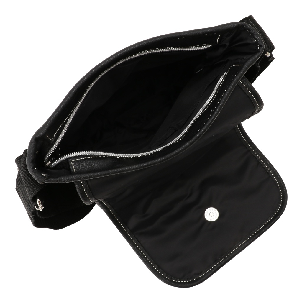 [CUBIC CORE キュービックコア] 縦型 フラップ ショルダーバッグ 合皮 軽量 ファスナー メンズ  黒 ブラック 1870