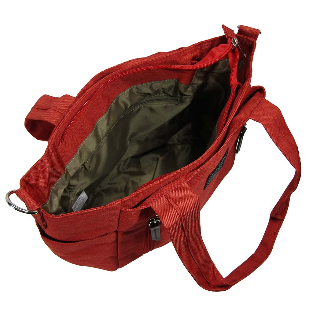 11ポケット 2WAY ショルダーバッグ| レディース 軽量 トートバッグ ななめ掛け 女性 大人 多機能 サブバッグ 買い物 レジャー デイリー シンプル 無地 赤 オレンジレッド 4509