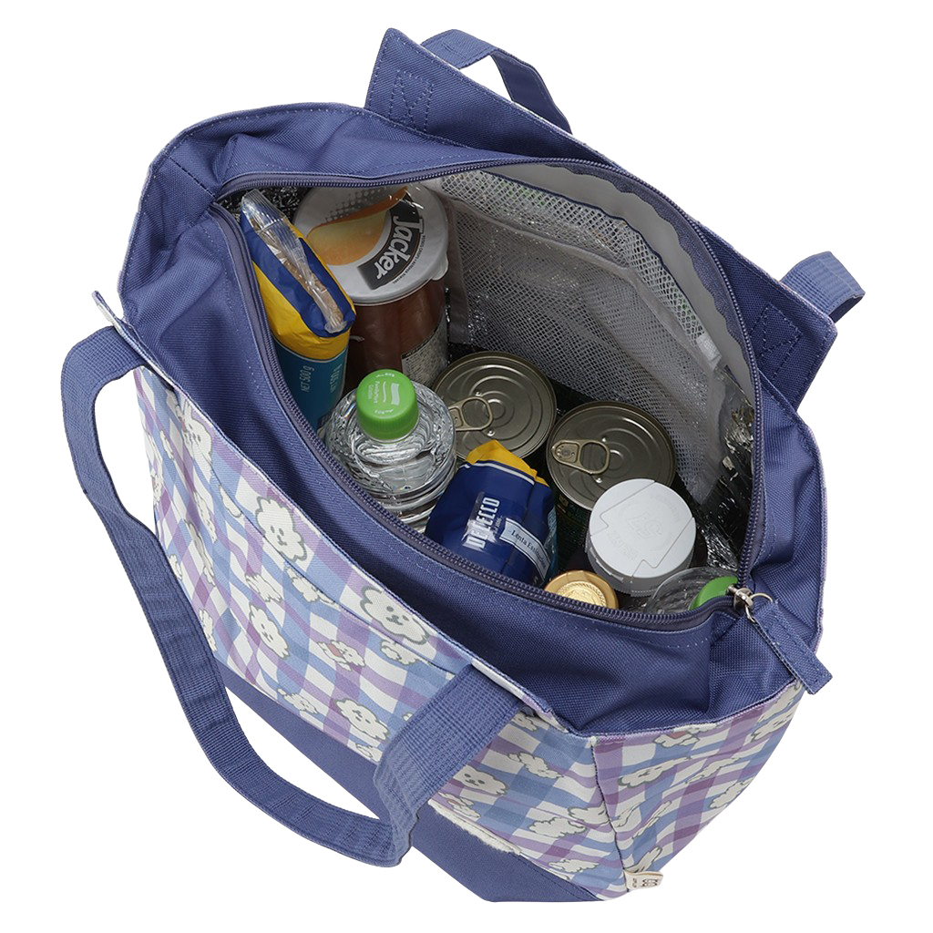 保冷バッグ トートバッグ 4WH8 [mama fiore マーマフィオーレ] Picoteeシリーズ ピコティ 保温保冷 もふもふ 犬 チェック柄 大容量 レジャー レディース ブルー