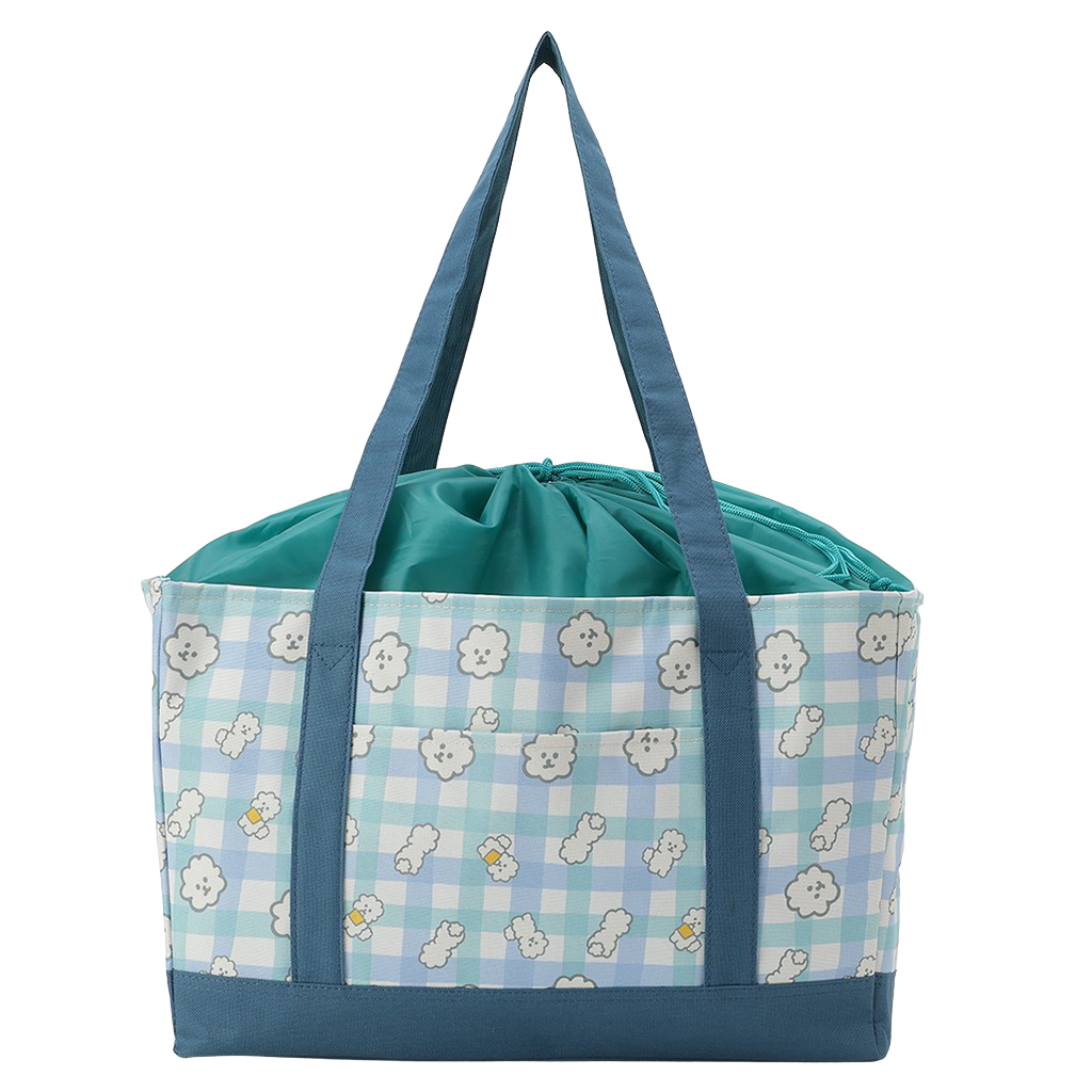 保温保冷 レジかごバッグ 4WH9 [mama fiore マーマフィオーレ] Picoteeシリーズ ピコティ 保温保冷 もふもふ犬 チェック レジカゴバッグ トートバッグ 買物 レディース グリーン