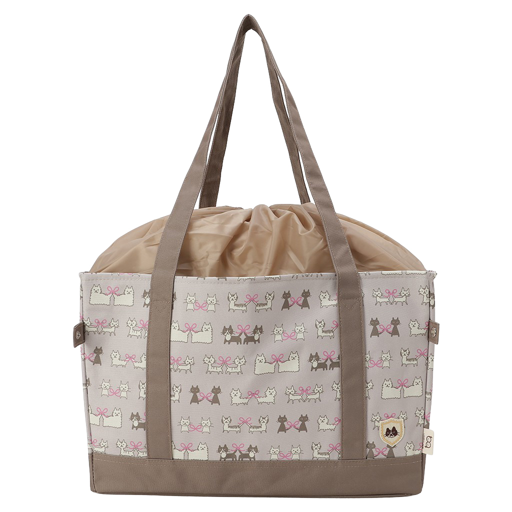 レジかごバッグ 4WG9 [mama fiore マーマフィオーレ] Picoteeシリーズ ピコティ 保温保冷 ねこ柄 ネコ柄 コンパクトレジカゴバッグ トートバッグ 買物 レディース ベージュ