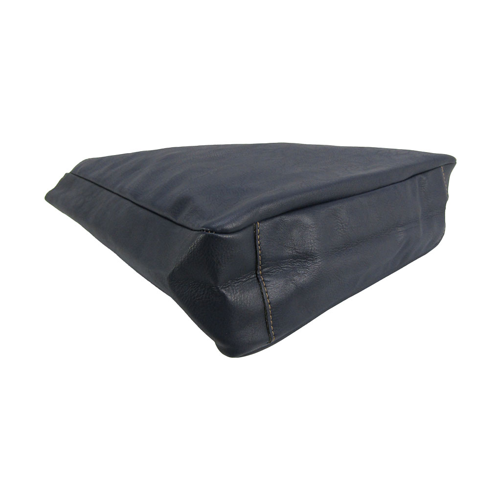 [O.F.S オーエフエス] A4対応 ファスナー付 シンプル トートバッグ | 合皮 マチあり 無地 肩掛け 通勤 通学 男女兼用 サブバッグ 紺 ネイビー 4T08