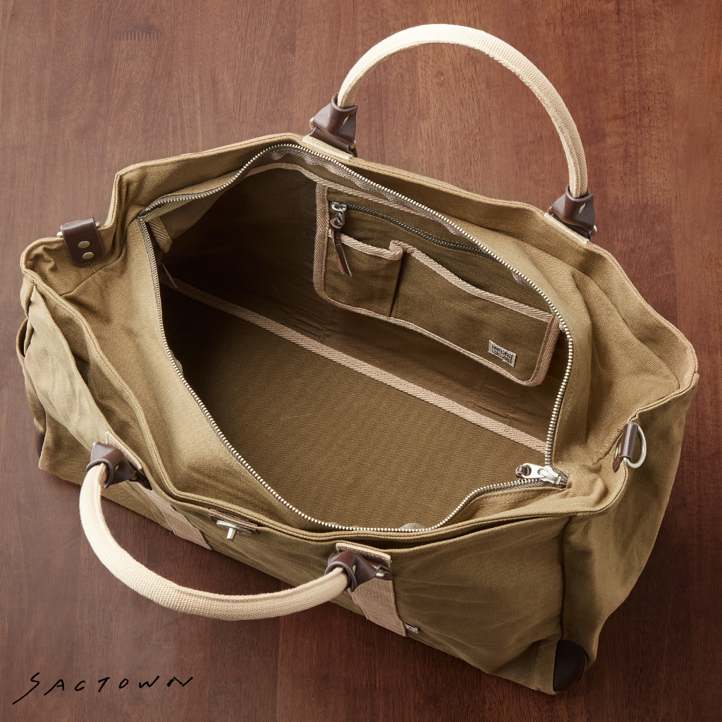 帆布工房 TRIPLINEシリーズ | ボストンバッグ (L) 帆布 キャンバス 本革 旅行カバン 旅行バッグ トラベルバッグ メンズ レディース 2泊3日 ビンテージ B4対応 多機能 カーキ 3X84