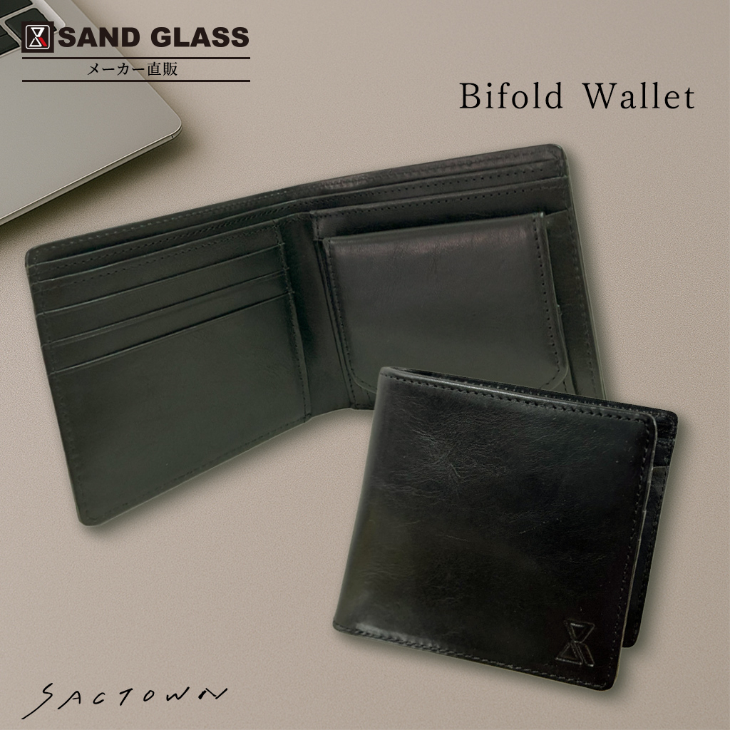  [SAND GLASS サンドグラス] 本革 二つ折り財布 | 収納充実 レザー コンパクト カード収納 財布 メンズ 黒 ブラック 3G31