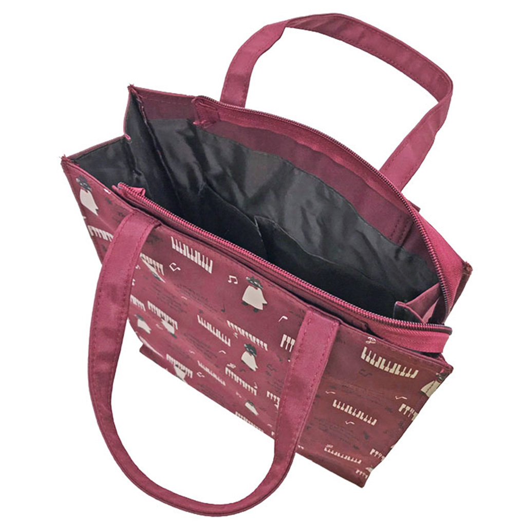 [nekoningen ネコ人間] 猫好き必見♪ 縦型 手提げバッグ | かわいい 猫柄 軽量 手提げ トートバッグ A4対応 赤系 ダークレッド 4M34