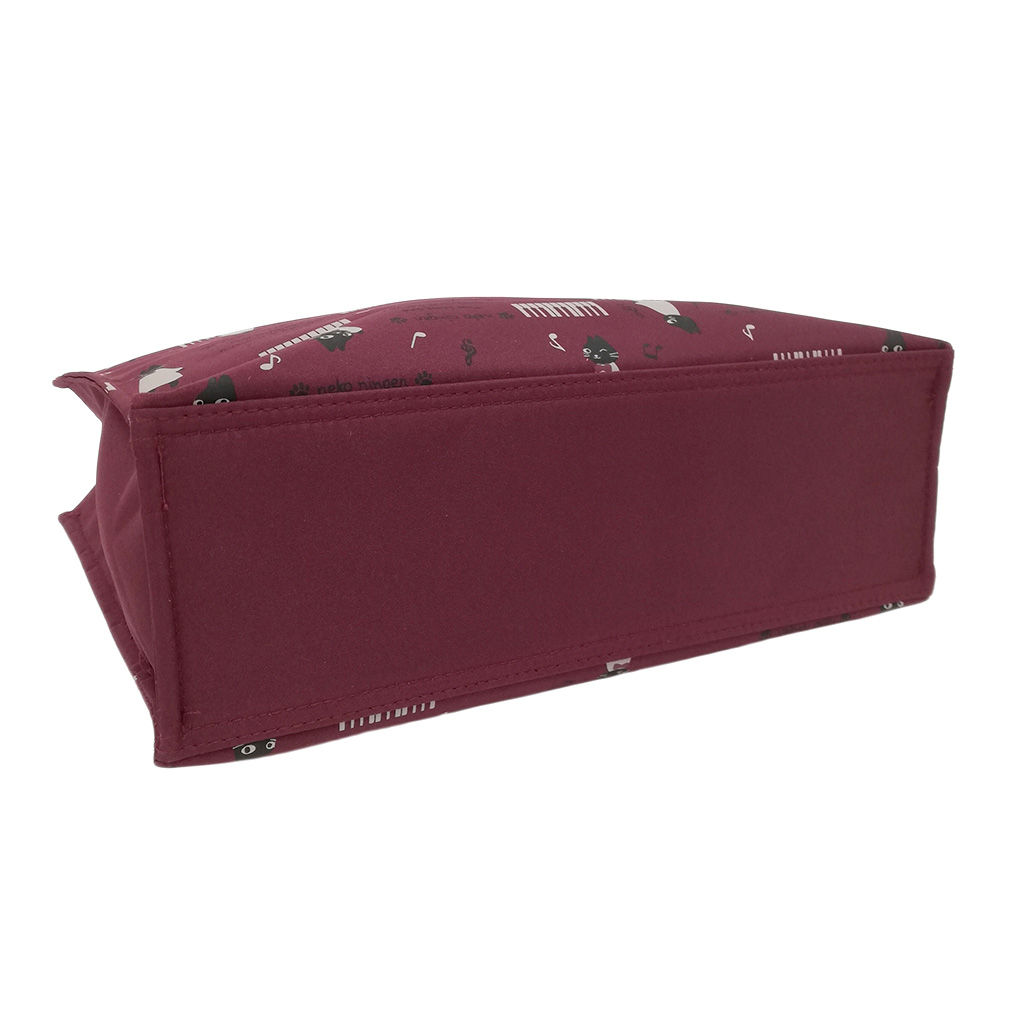 [nekoningen ネコ人間] 猫好き必見♪ 横型 手提げバッグ | かわいい 猫柄 軽量 手提げ トートバッグ A4対応 赤系 ダークレッド 4M35