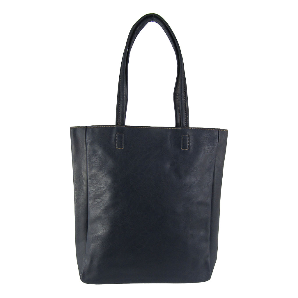 [O.F.S オーエフエス] A4対応 ファスナー付 シンプル トートバッグ | 合皮 マチあり 無地 肩掛け 通勤 通学 男女兼用 サブバッグ 紺 ネイビー 4T08